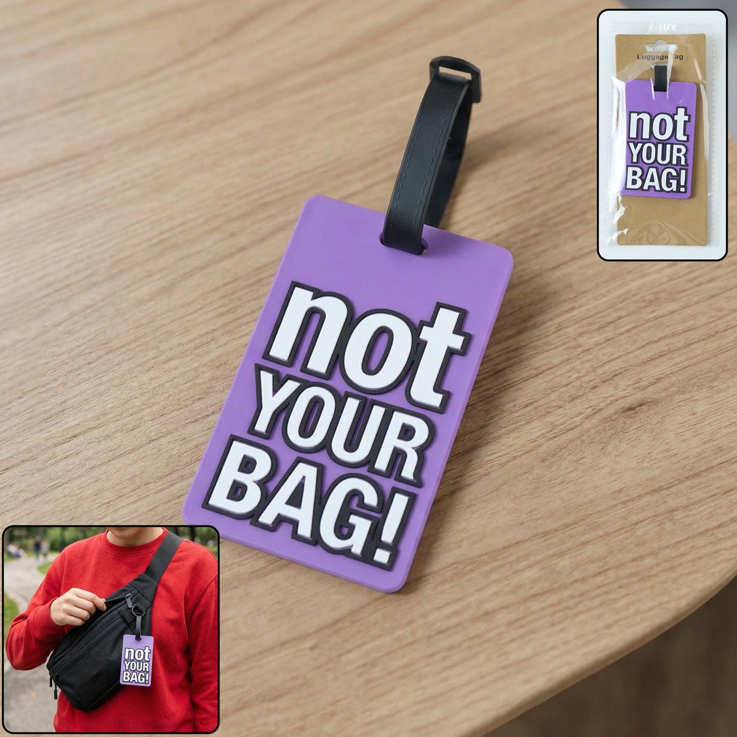 Wukusy travel luggage bag tag with bold "Not Your Bag" message, durable plastic, and vibrant design for easy identification.
