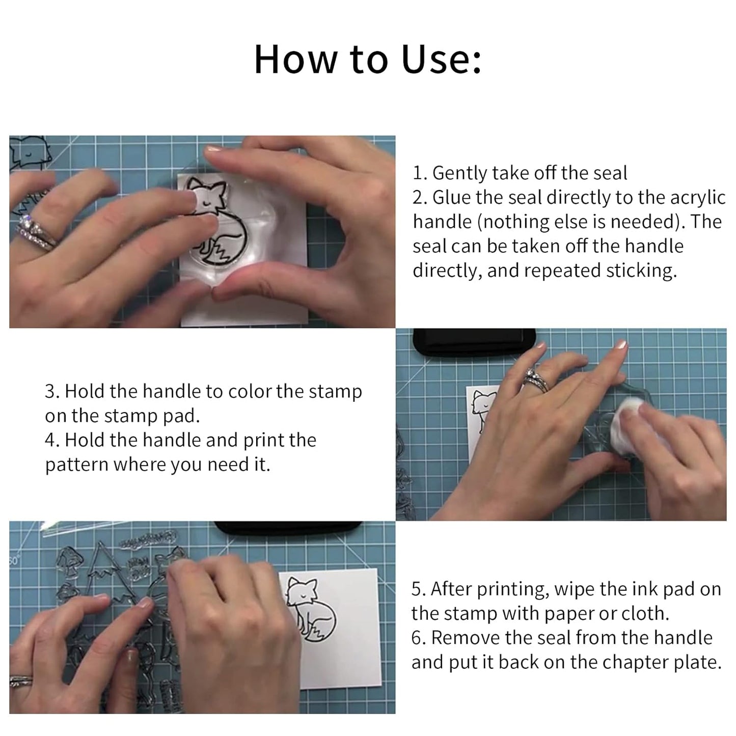 Set of reusable Wukusy rubber stamps with transparent design for DIY crafts, envelopes, invitations, and paper decoration projects.