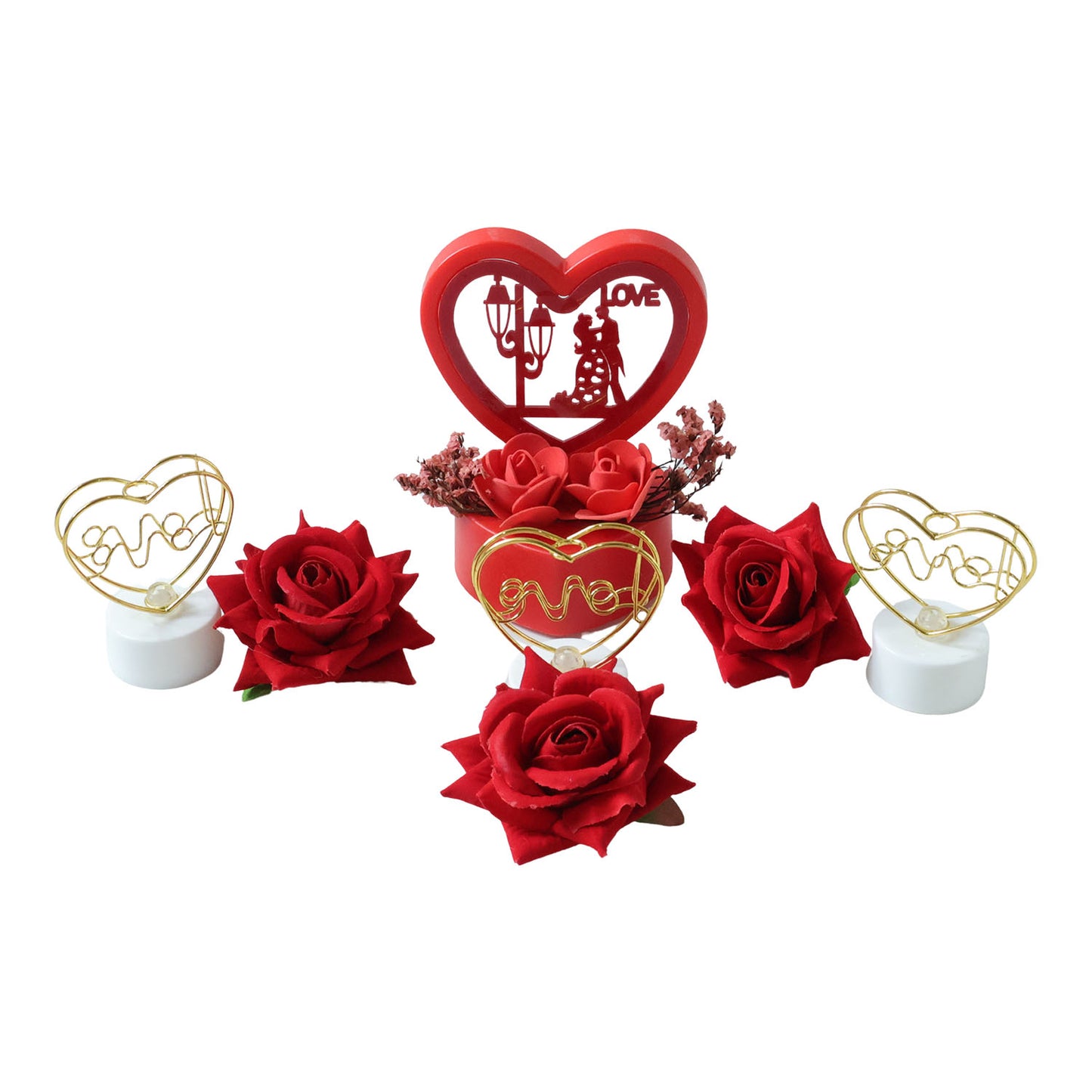 Wukusy Romantic Heart Love Decorative Gift Set featuring heart-shaped ornaments and love-themed embellishments on a white background