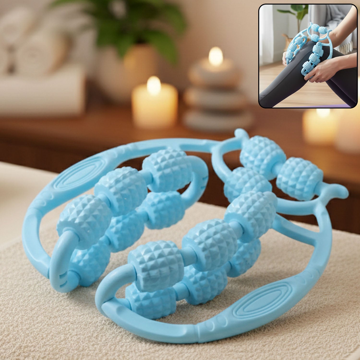Wukusy double massage relax roller showing textured surface for deep muscle relief and relaxation.