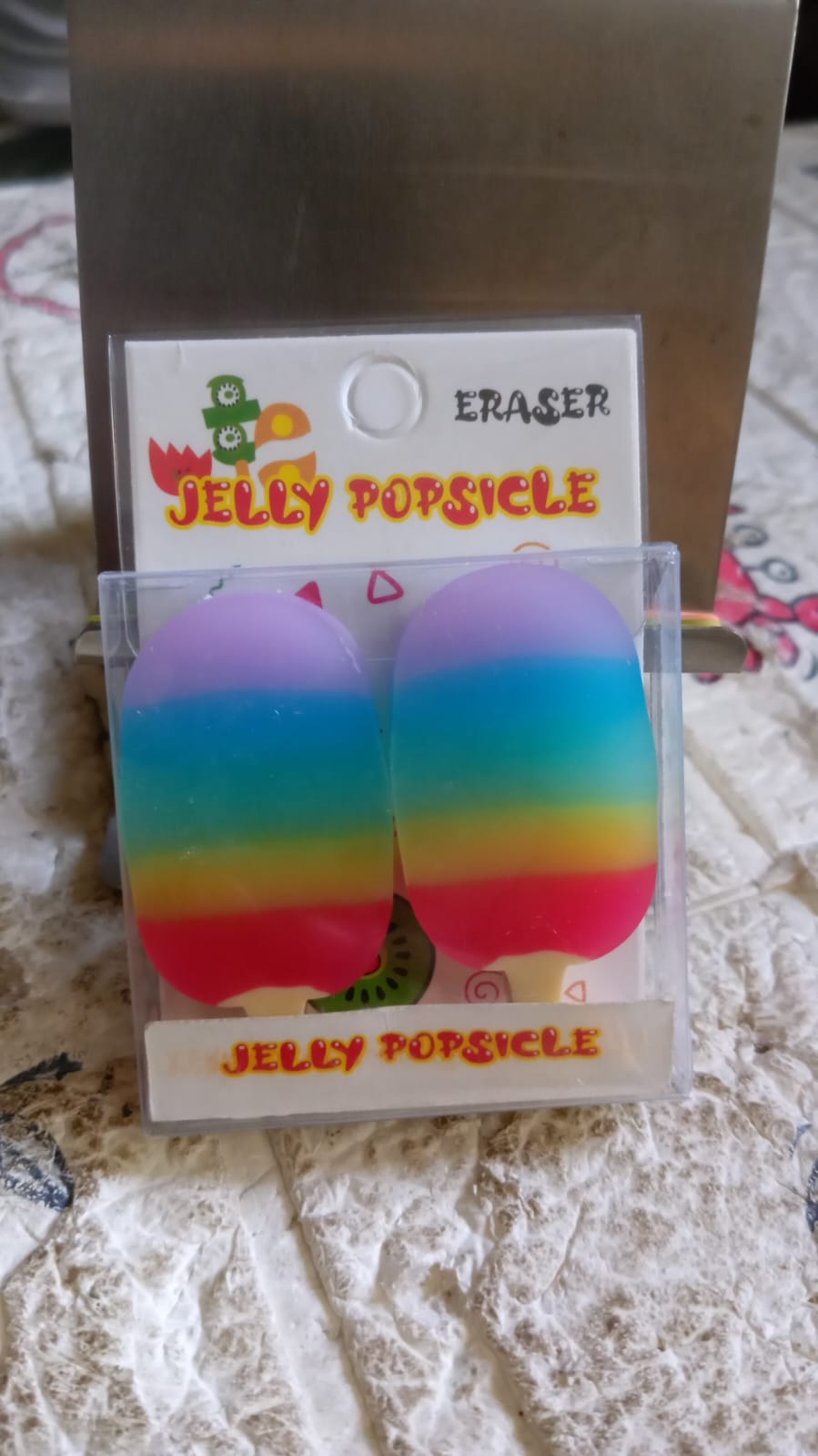 Wukusy Jelly Popsicle Shape Fancy Erasers set with two colorful, creative, and cute mini erasers for children and school use