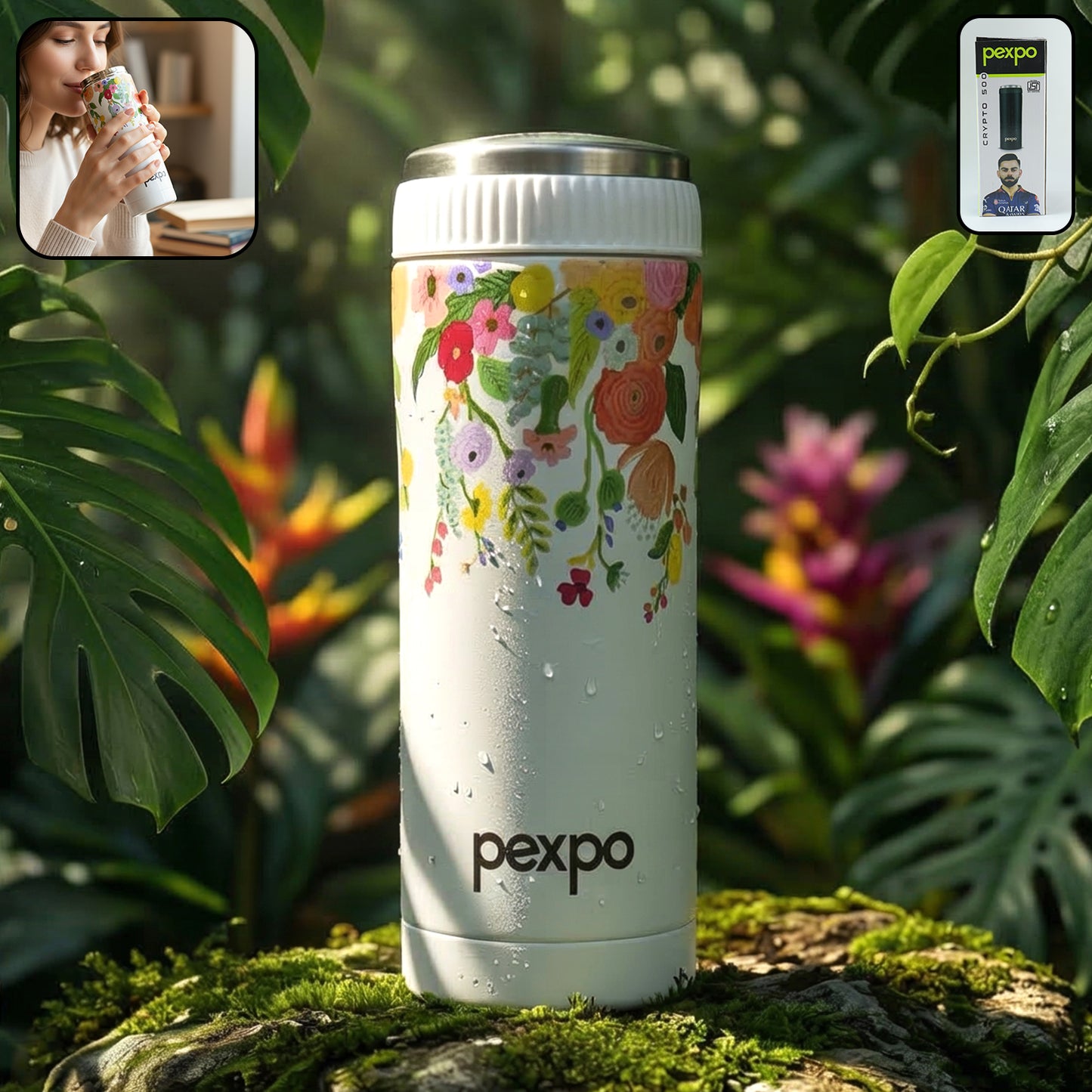 Wukusy Pexpo Crypto Art stainless steel water bottle, 500ml, with hot and cold vacuum insulation and vibrant crypto-themed design