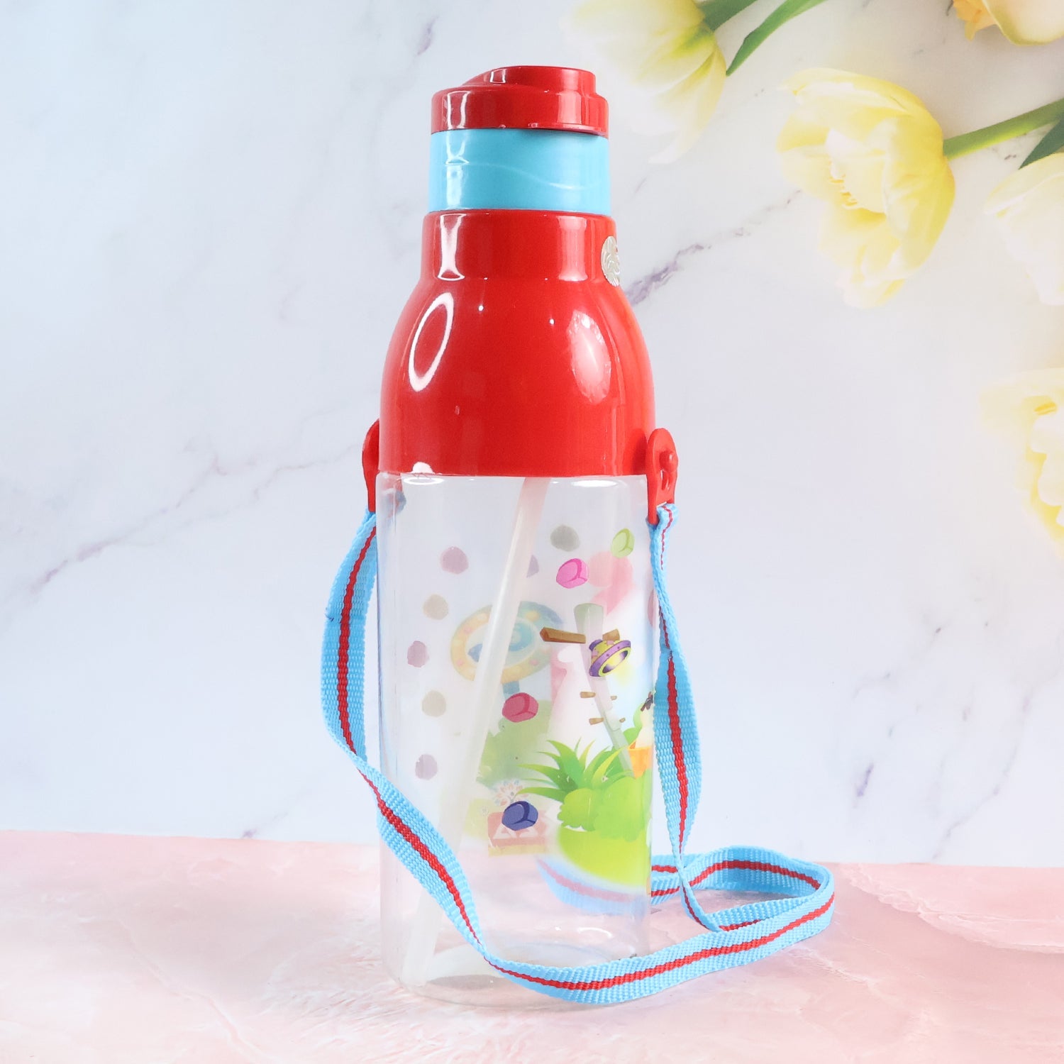 Wukusy 800ml transparent plastic sports water bottle with straw, leak-proof, BPA-free, insulated, easy to carry for kids, school, gym