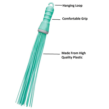 Wukusy plastic hard bristle broom for bathroom floor cleaning, wet and dry scrubbing, with sturdy bristles for effective dirt removal