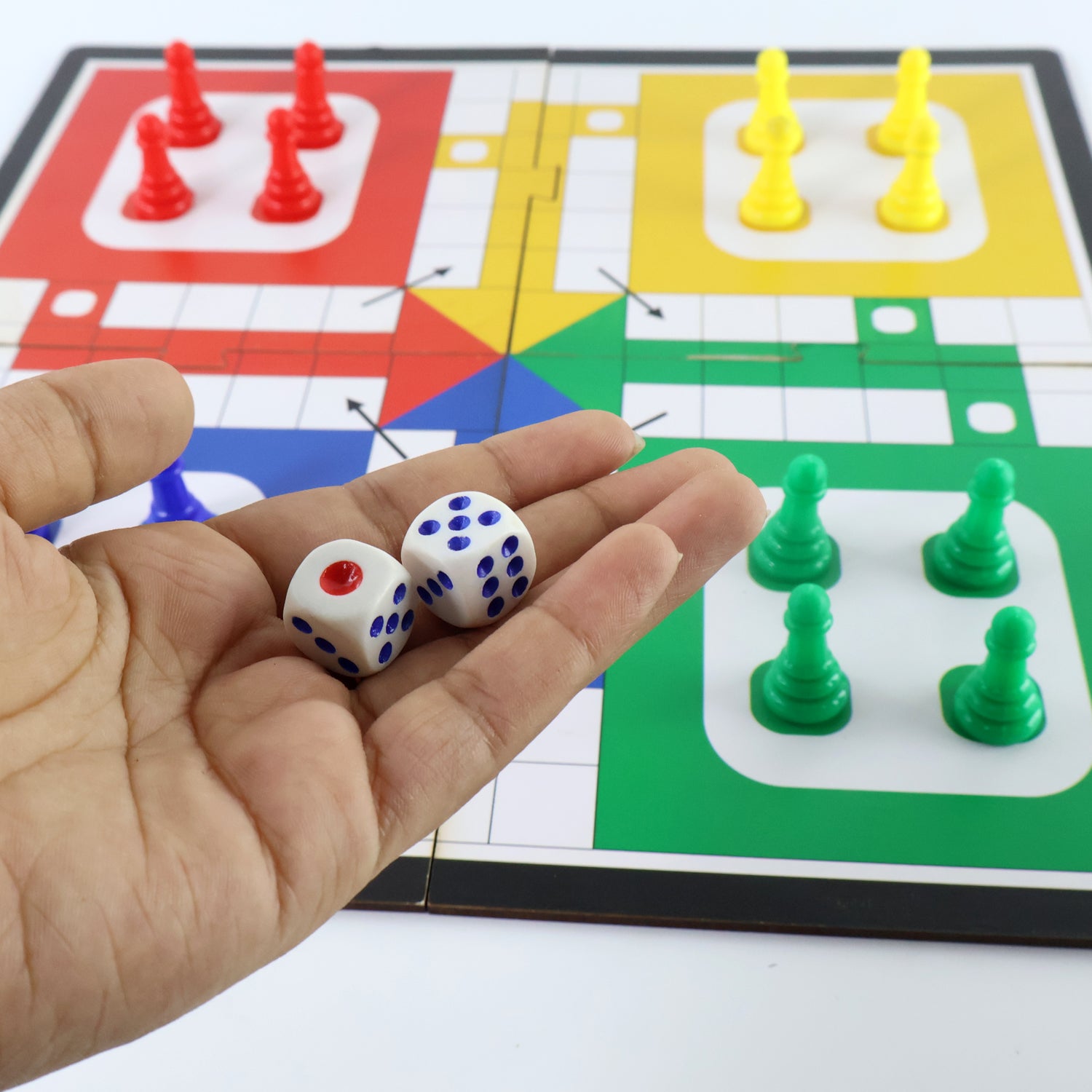 Wukusy Pocket Ludo travel board game set with colorful game pieces on a compact plastic board for on-the-go fun.