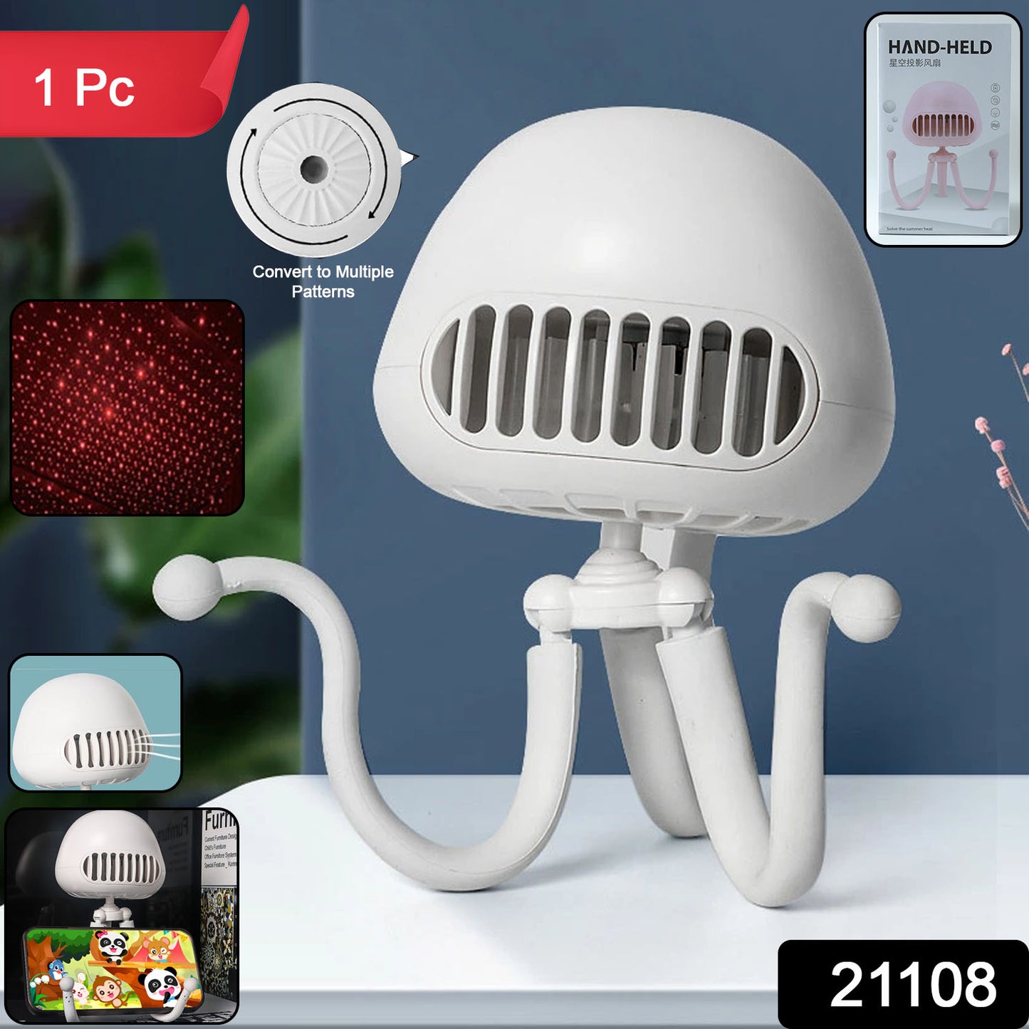 Wukusy rechargeable handheld mini projector fan with adjustable blades and compact design, suitable for personal cooling.