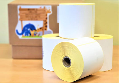 Wukusy thermal labels stickers, 100x150mm, white adhesive labels, 400 per roll, ideal for office organization and labeling tasks.