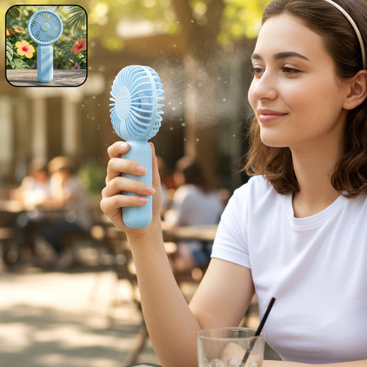 Wukusy portable mini handheld fan for personal cooling, compact design with adjustable settings, shown in a close-up view.