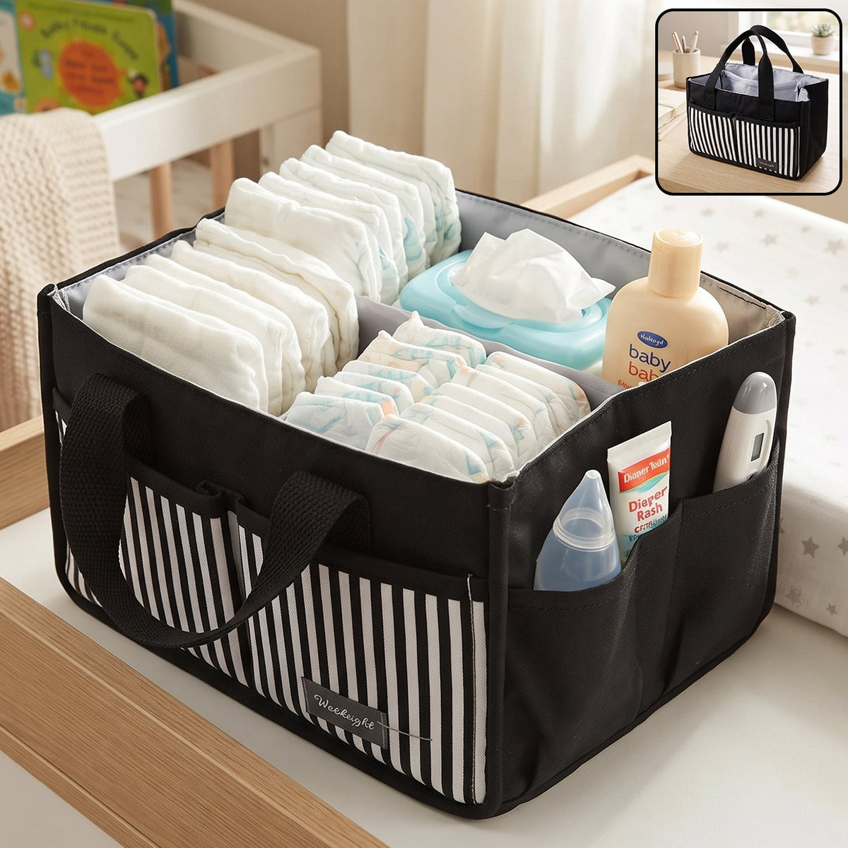 Wukusy multipurpose travel organizer bag with handles, 27x16 cm, featuring multiple compartments for toiletries and accessories.