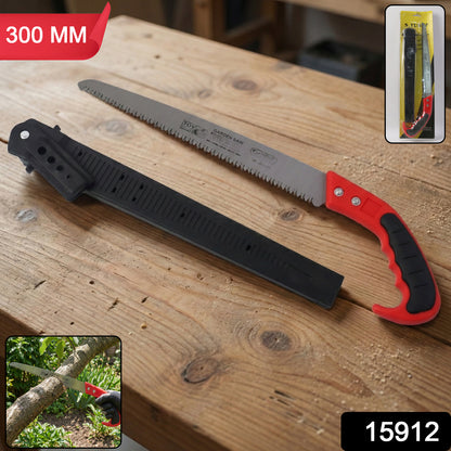Wukusy heavy-duty 300mm manual garden pruning saw with sharp blade for trimming branches and shrubs.