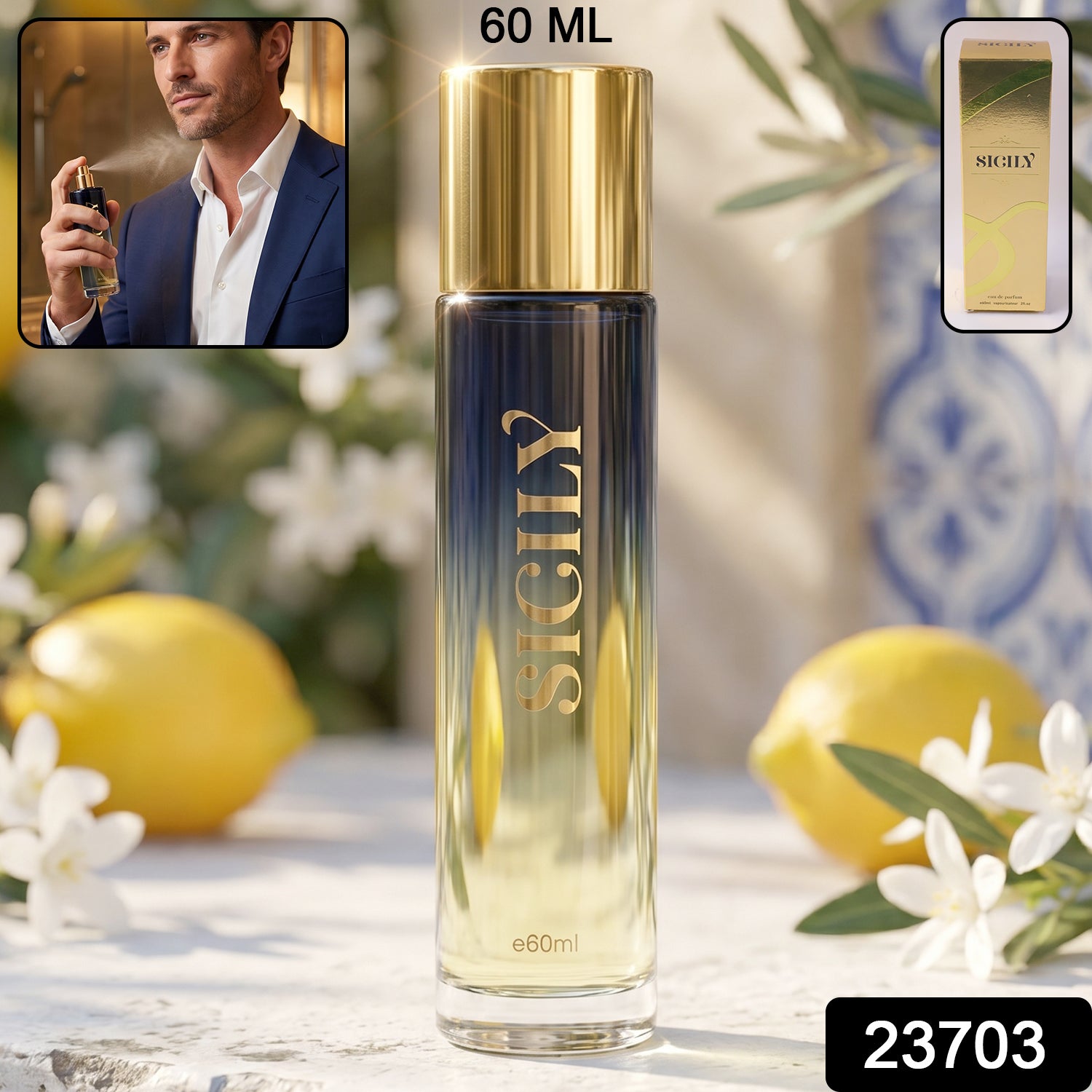 Wukusy Sicily Premium Eau De Parfum spray bottle, 60ml, with elegant packaging and a sophisticated fragrance design.