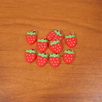 Set of 10 Wukusy strawberry design bag charm keychains with colorful, playful fruit-themed accessories for bags and keys.