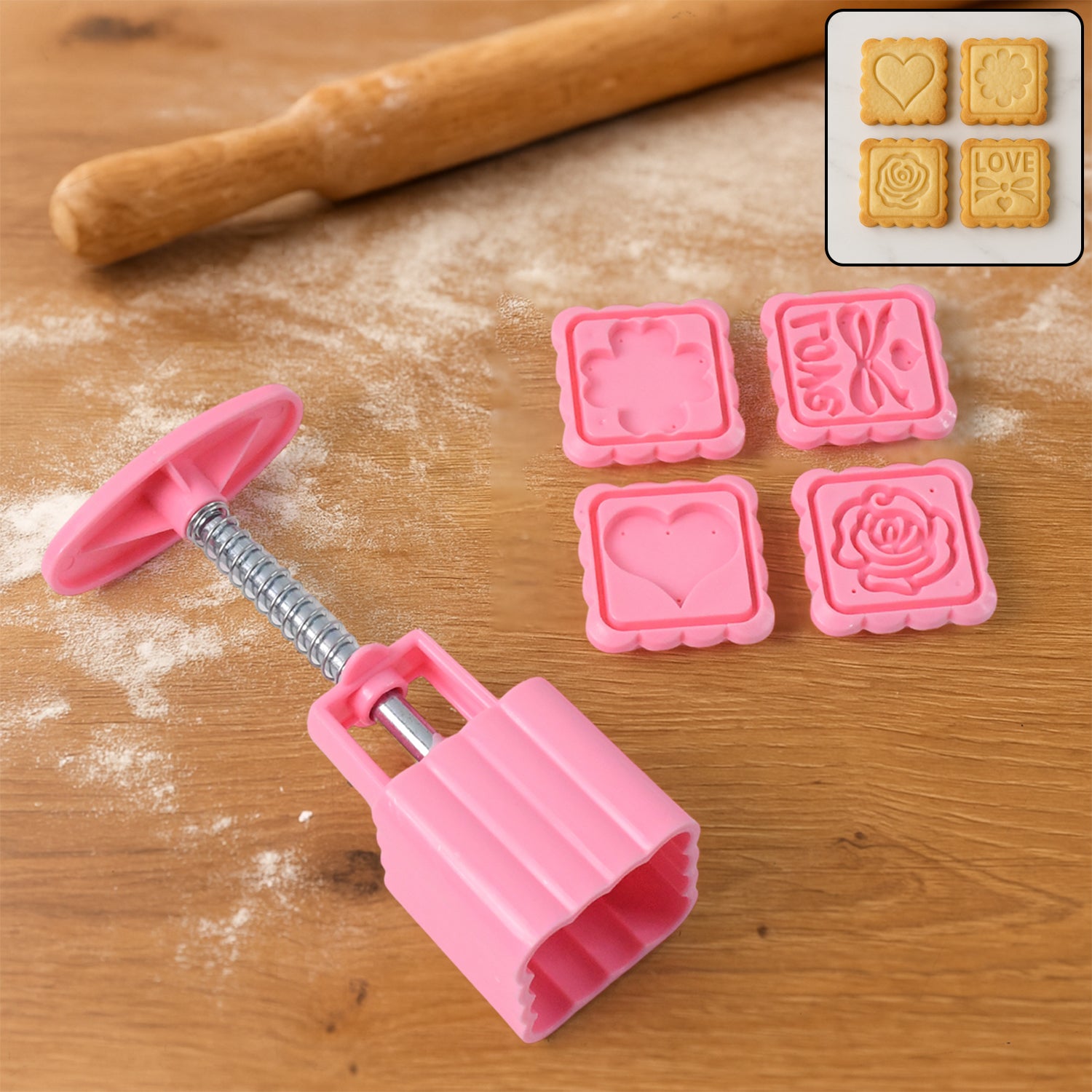 Wukusy multipurpose cookie and biscuit stamp mold set with press handle for home baking, featuring various decorative designs.