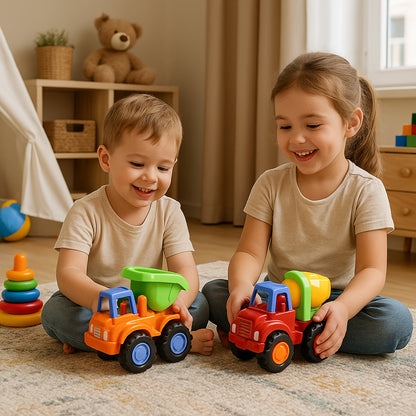 Wukusy Funwoods Itsy Bitsy Construction Vehicle Toy Set for Kids with 8 colorful toy construction vehicles and accessories