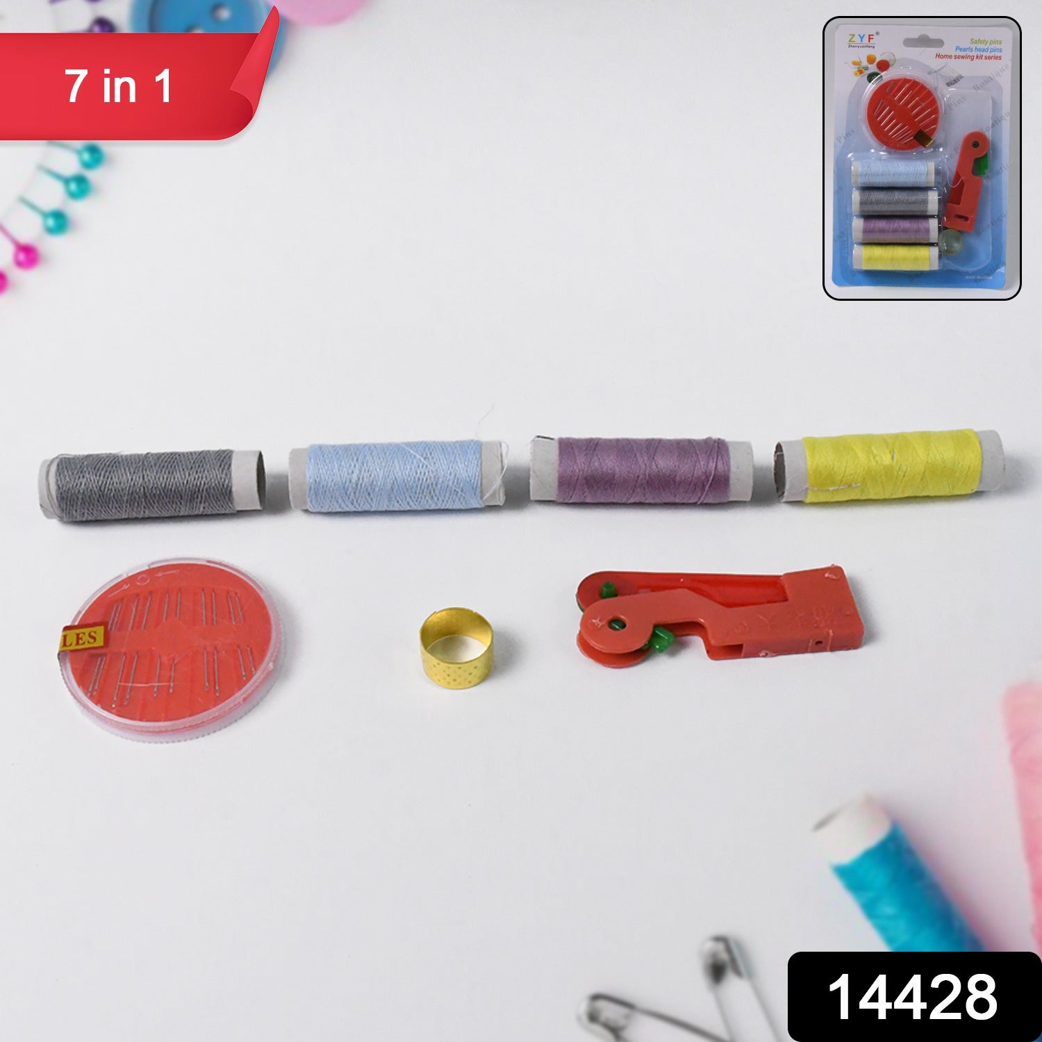 Wukusy 7 in 1 multipurpose tailoring sewing accessories kit with travel case, including scissors, needles, and thread for sewing needs.