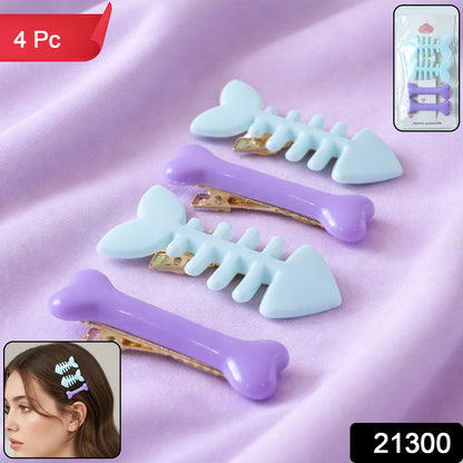 Set of four Wukusy fishbone-shaped hair clips in bone design, perfect for stylish hair accessories.