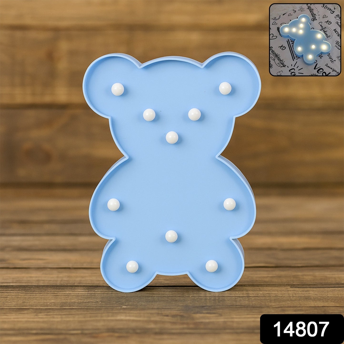 Wukusy Teddy Bear LED night light shaped like a teddy bear, used as cozy home decor for children’s rooms or bedrooms.
