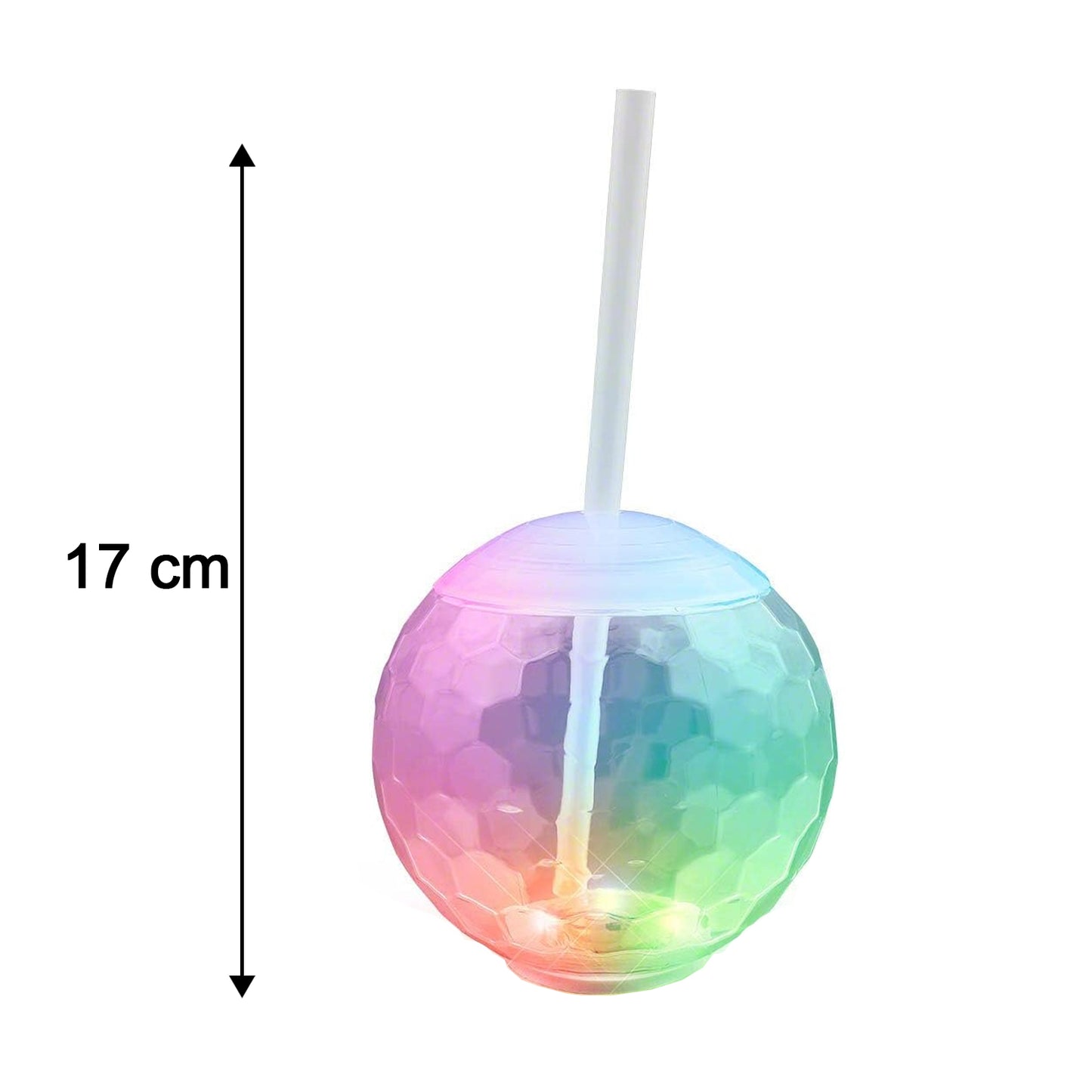 Wukusy LED glow drink cup with straw, illuminated and transparent, showing vibrant glow effects and a colorful straw.