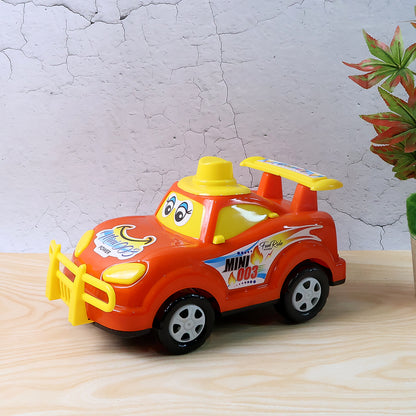 Wukusy Funwoods friction-powered cartoon racing car toy with colorful design and detailed cartoon-style features.