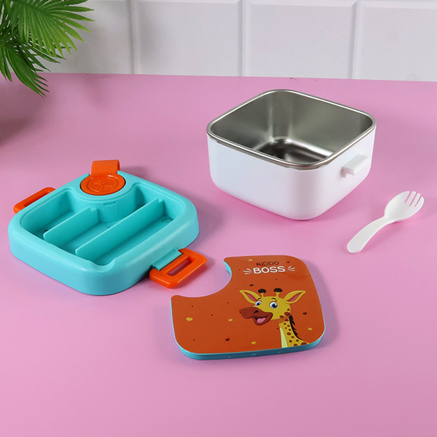 Colorful kids cartoon lunch box by Wukusy with fun character designs, perfect for children's school meals.