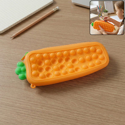 Wukusy Pop It pencil pouch with zipper, colorful silicone pop it design, compact storage for pencils and stationery.