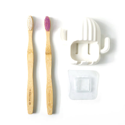 Wall mounted toothbrush holder set by Wukusy with two slots and a sleek design for bathroom organization