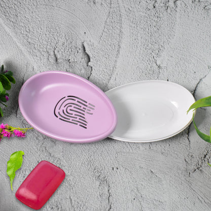 Wukusy plastic soap dish with drain, double-layer soap holder, for home and kitchen use, shown with soap and bathroom countertop.