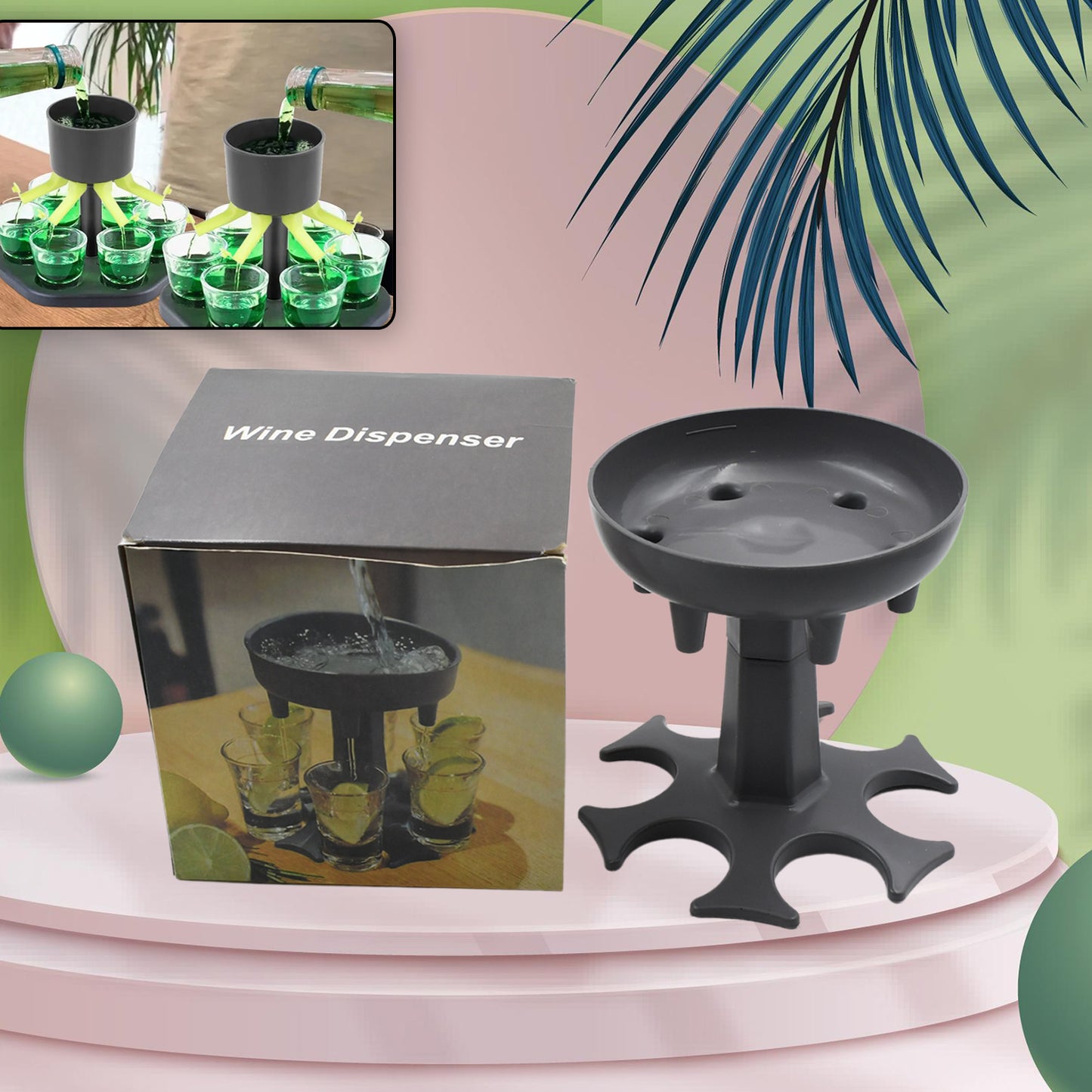 Wukusy 2275 6-shot glass dispenser with tray for drinking games, featuring shot spouts for quick refills at parties.