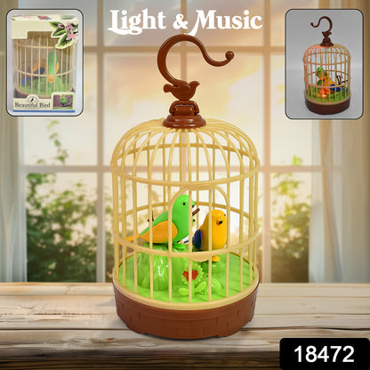 Wukusy sound-activated chirping bird toy in hanging cage, realistic pinjra bird with colorful feathers, battery not included