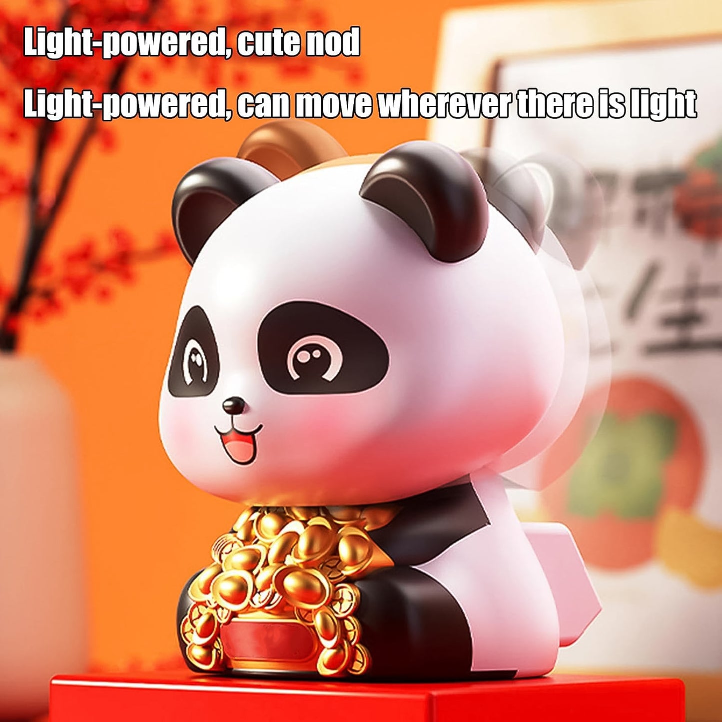 Wukusy solar-powered panda head moving statue for car decoration, creative home improvement ornament with solar panel and animated design.