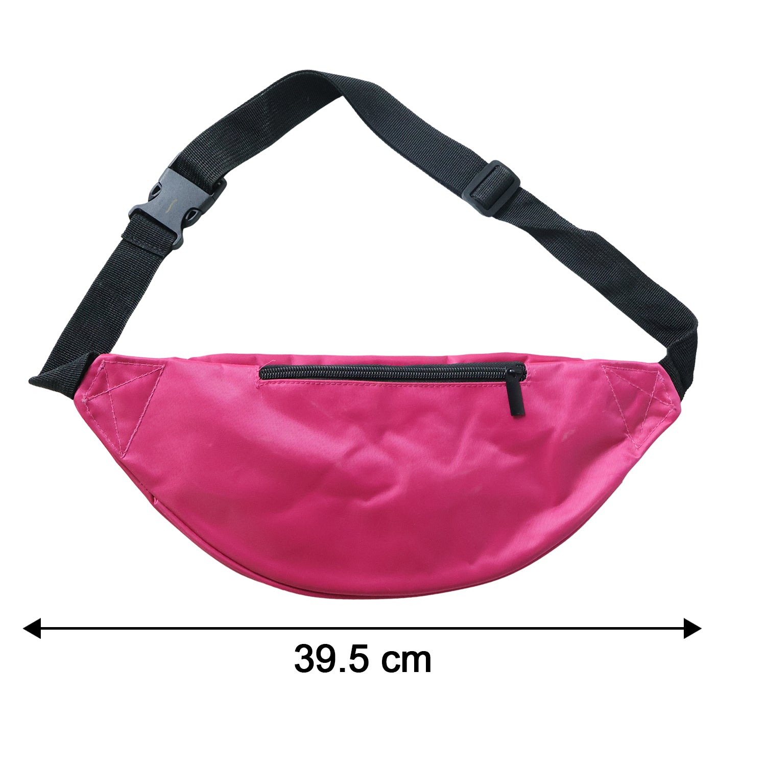 Lightweight black adjustable waist bag with zipper from Wukusy, ideal for travel and daily use, showing the compact design and strap.