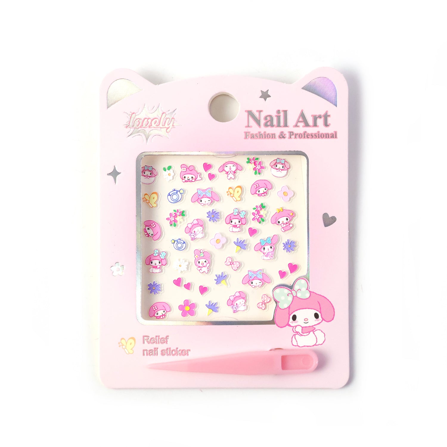 Set of cute cartoon nail art stickers by Wukusy, featuring colorful animated character designs for creative nail decorating.