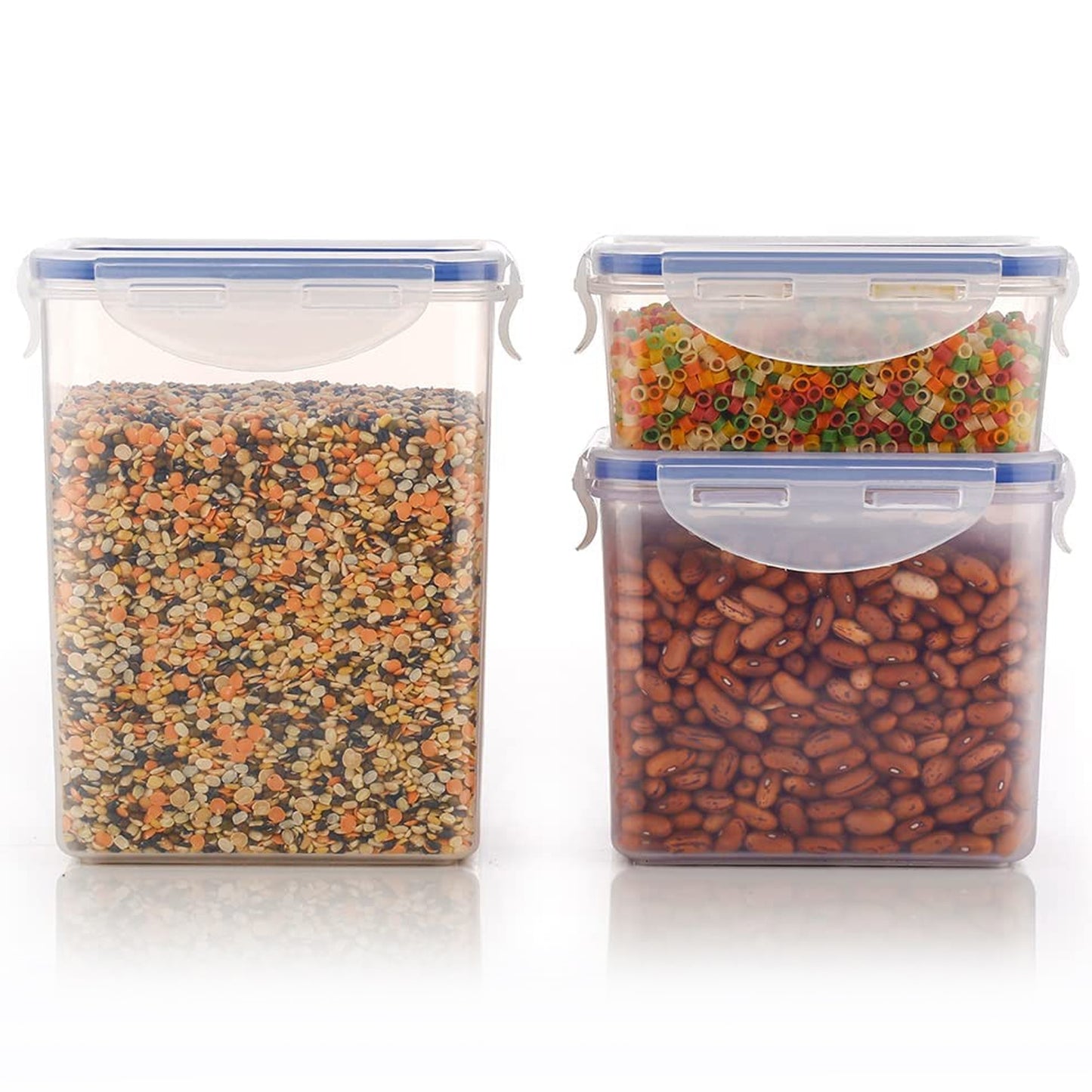 Wukusy 3-piece rectangle food storage containers with leak-proof lids, transparent plastic, in 500ml, 1000ml, and 1500ml sizes