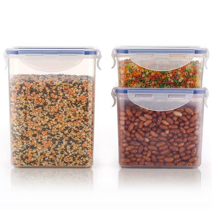 Wukusy 3-piece rectangle food storage containers with leak-proof lids, transparent plastic, in 500ml, 1000ml, and 1500ml sizes