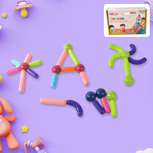 Wukusy magnetic sticks building blocks toy for kids, 32-piece set with colorful magnetic rods and connectors for creative play