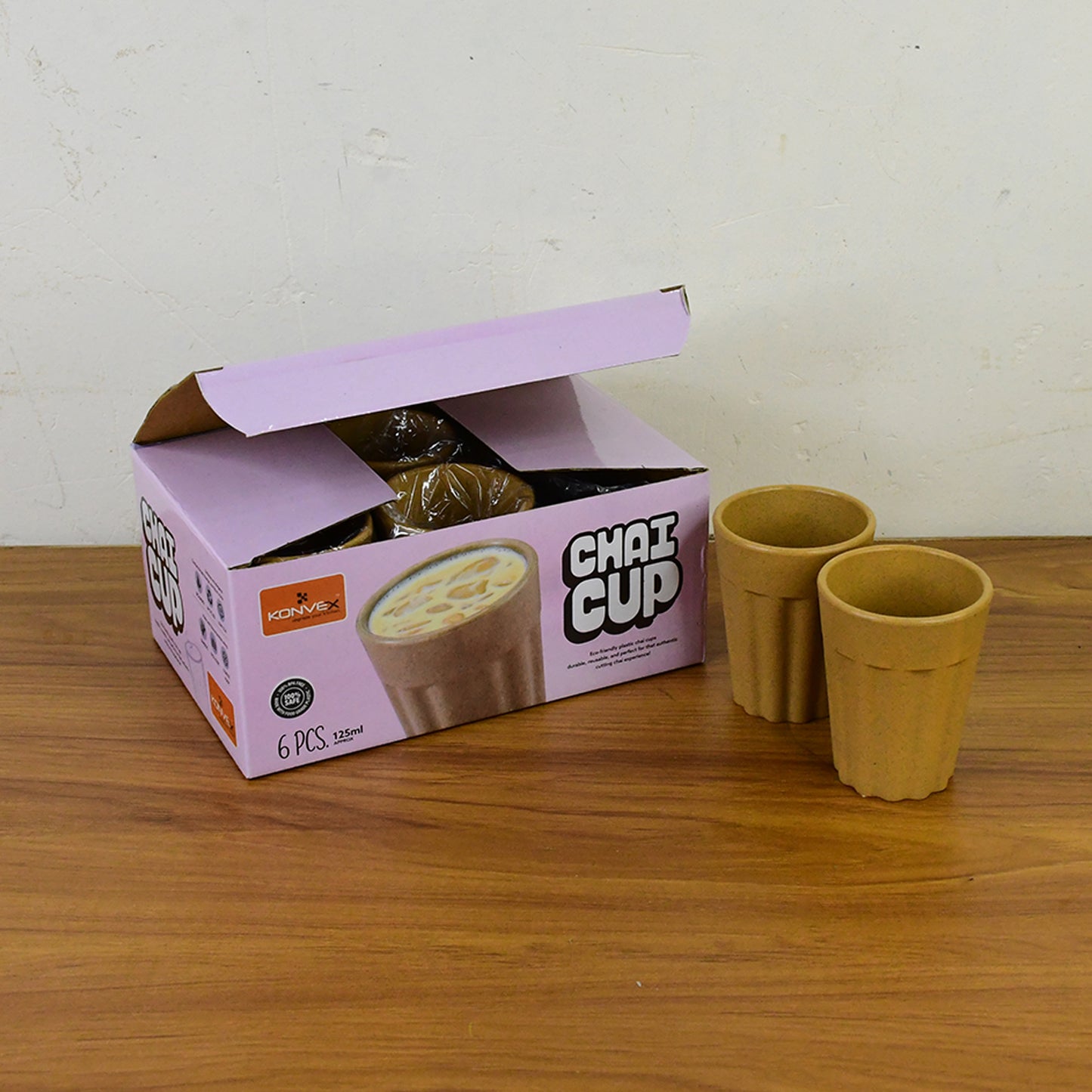 Set of 6 Wukusy Konvex Traditional Chai Cups, 125ml each, made for home and kitchen use, with a distinctive convex design.