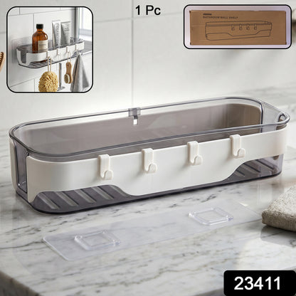 Wukusy stylish bathroom wall shelf with hooks, multi-purpose storage organizer for bathroom decor and organization