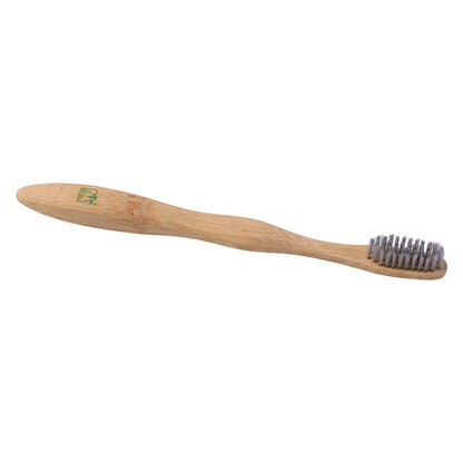 Eco-friendly bamboo toothbrush with soft bristles by Wukusy, designed for adults, featuring a wooden handle.