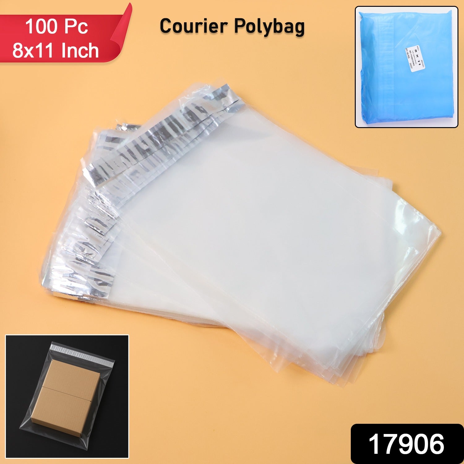Pack of 100 Wukusy self-adhesive courier polybags, 8x11 inches, used for shipping and packaging accessories.