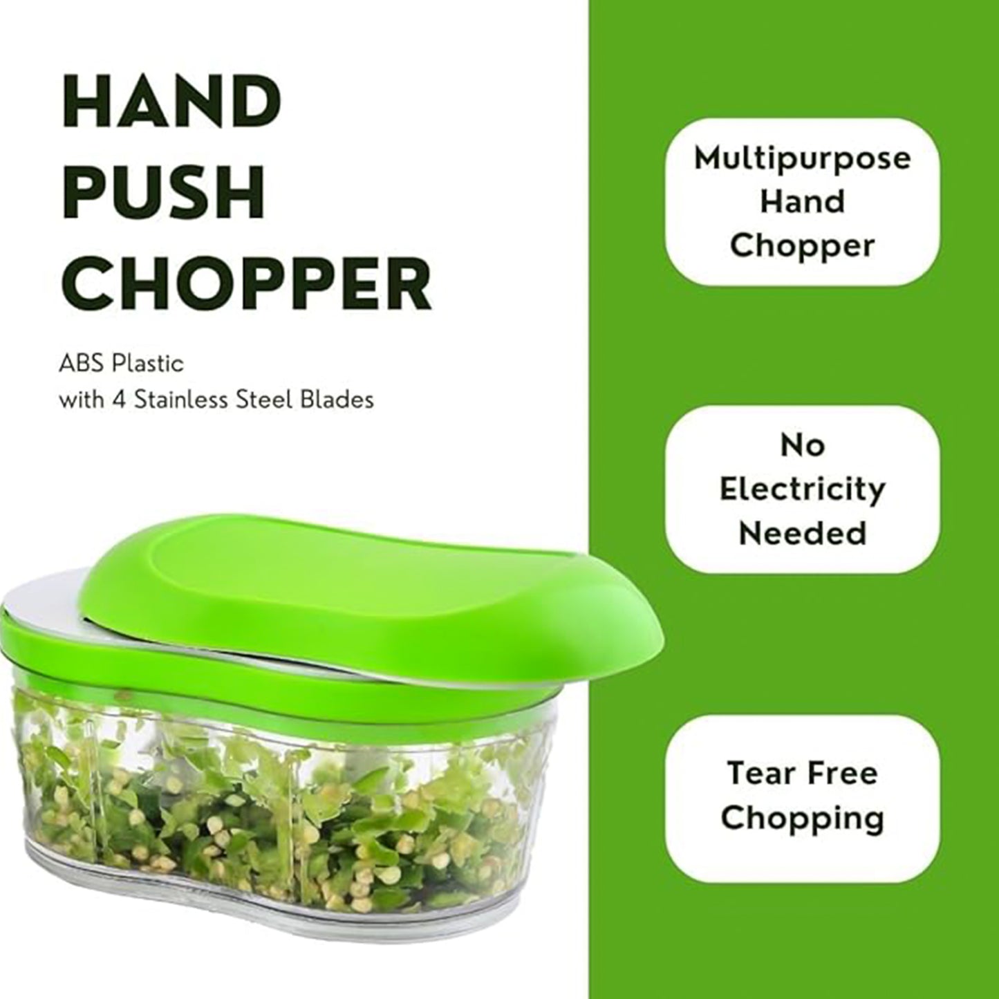 Wukusy manual hand push garlic cutter and vegetable chopper showing stainless steel blades and ergonomic handle for kitchen use