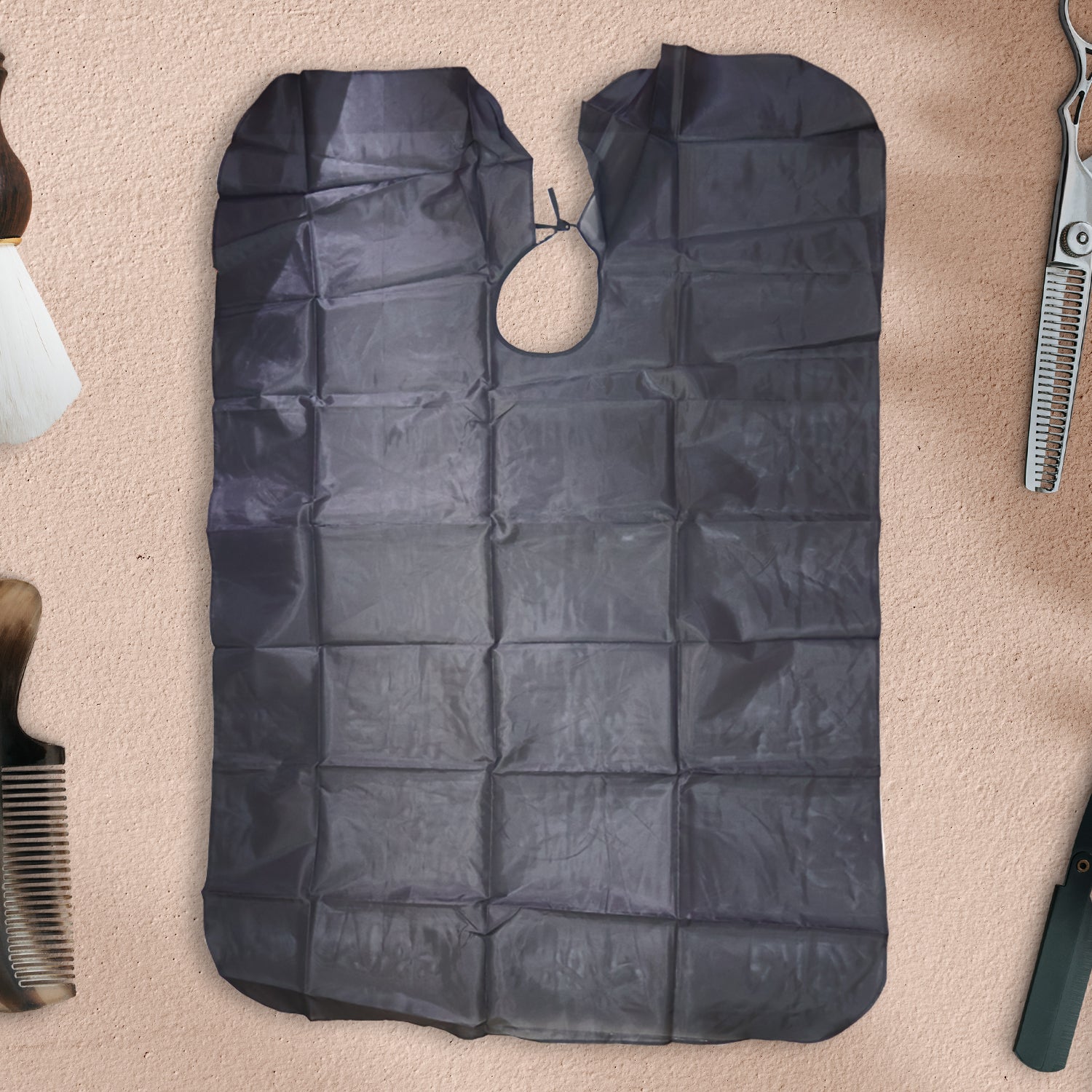 Wukusy professional hair cutting cape for salon or home use, black waterproof cape with adjustable neck closure for hair styling.