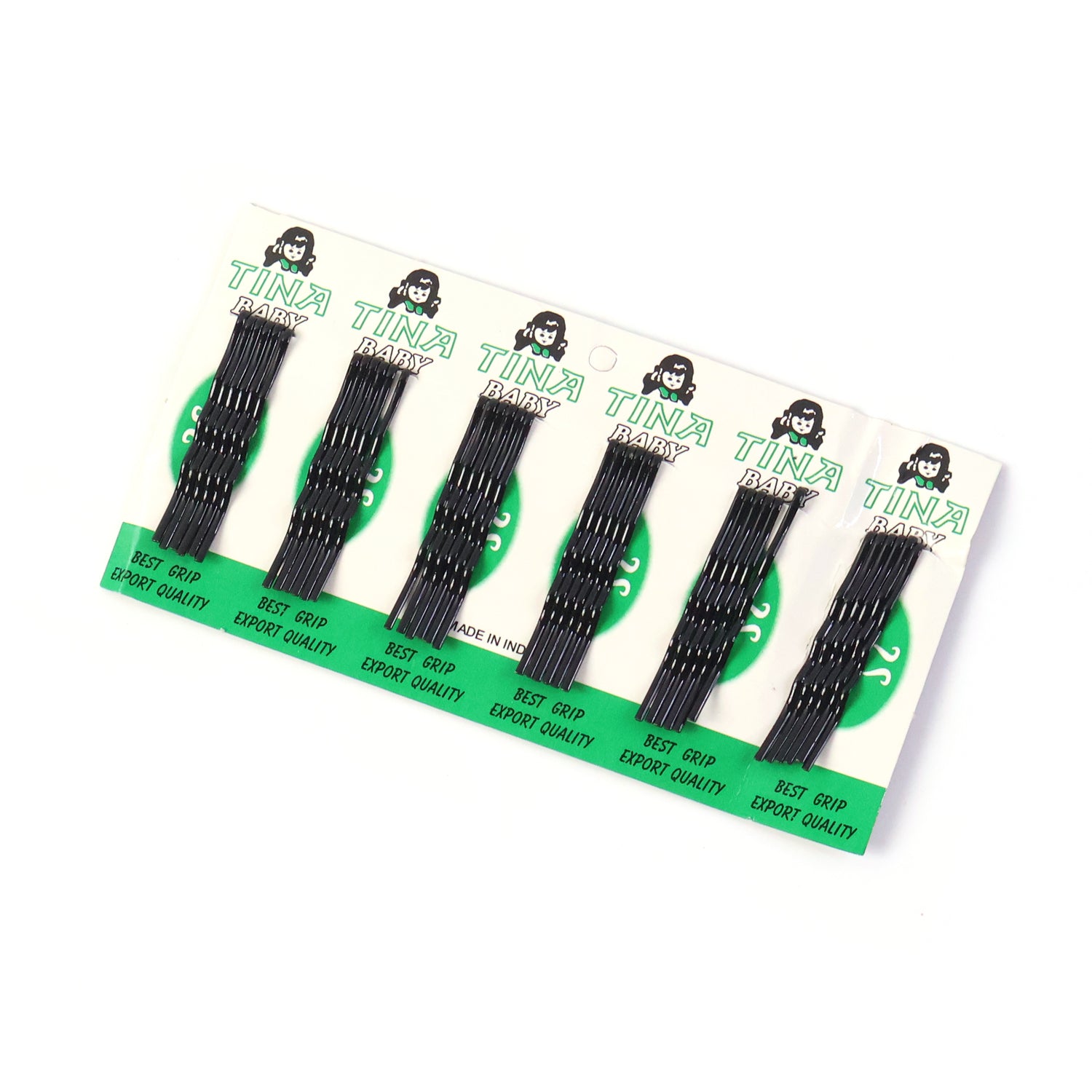 Small black Wukusy hair bobby pins, 36-pack, showing neatly arranged pins suitable for securing hair styles.