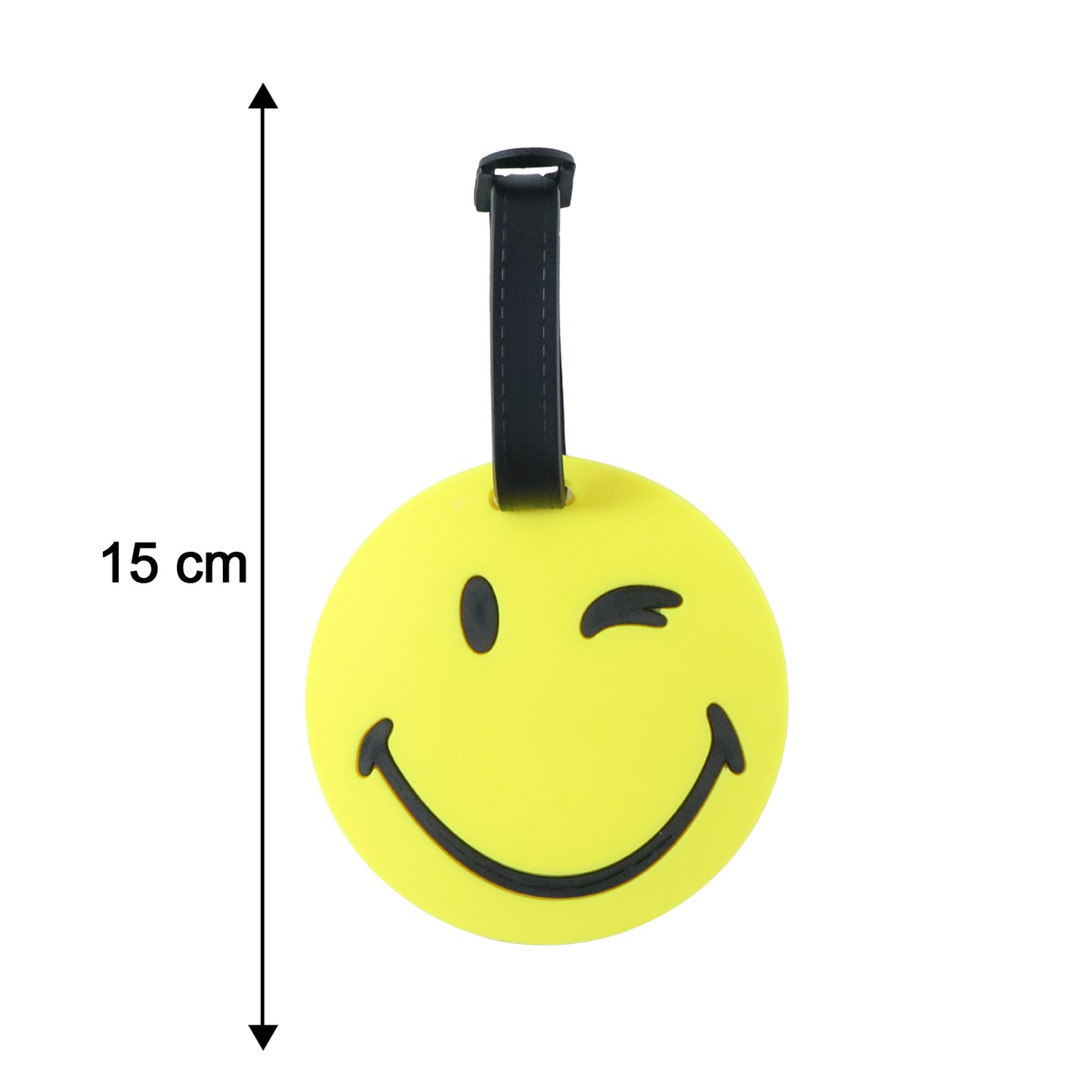 Wukusy cute smiley face round travel luggage bag tag with a bright yellow design and playful expression.
