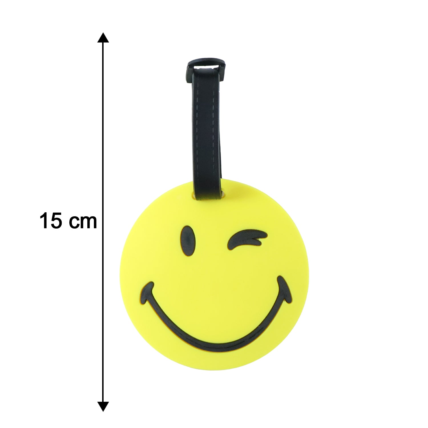 Wukusy cute smiley face round travel luggage bag tag with a bright yellow design and playful expression.