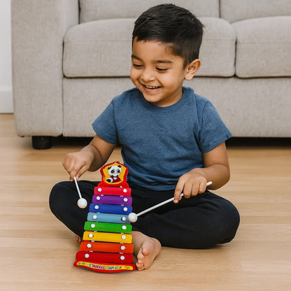 Colorful kids musical xylophone toy by Wukusy with rainbow-colored bars and wooden mallet for early musical play