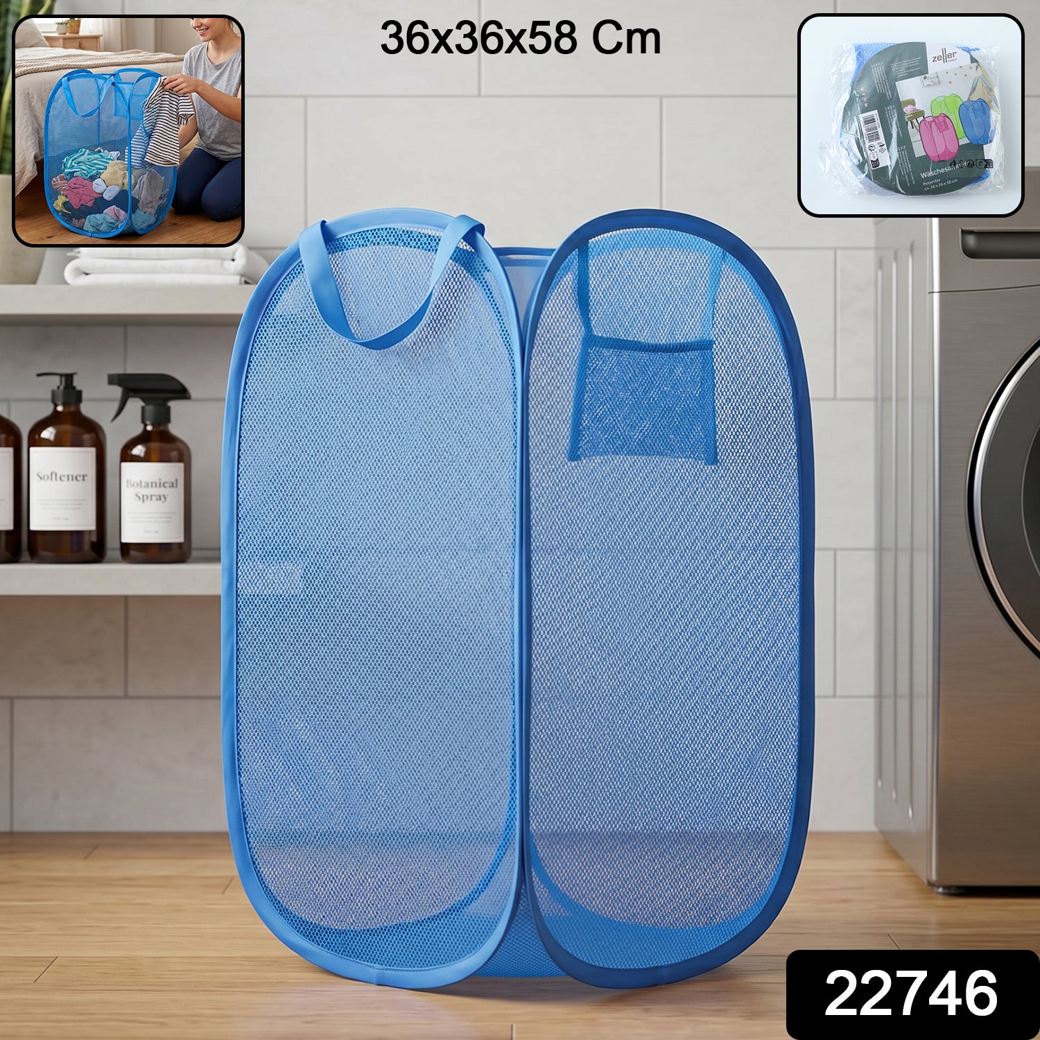 Wukusy foldable mesh laundry basket with handles, large clothes hamper in black, 36x36x58cm, for organizing laundry easily