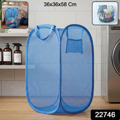 Wukusy foldable mesh laundry basket with handles, large clothes hamper in black, 36x36x58cm, for organizing laundry easily