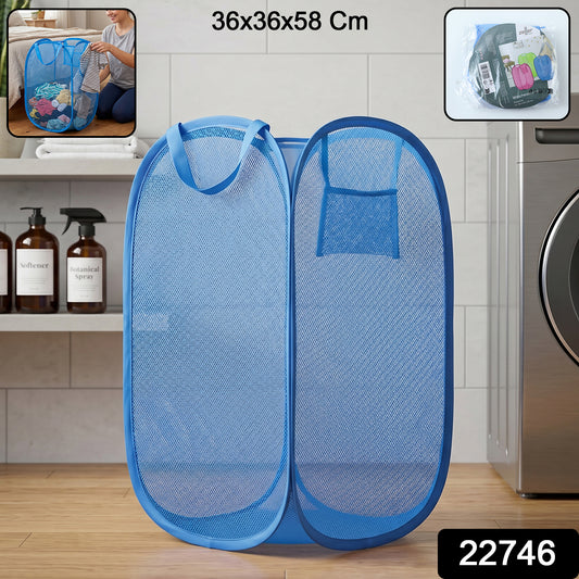 Wukusy foldable mesh laundry basket with handles, large clothes hamper in black, 36x36x58cm, for organizing laundry easily