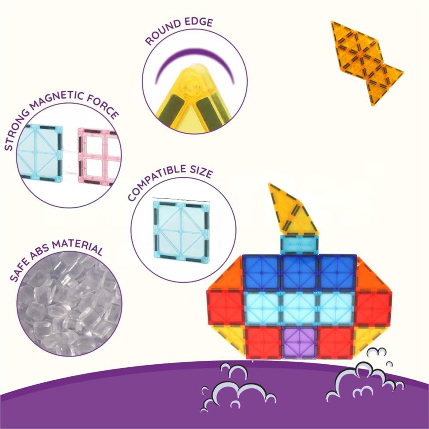 Wukusy magnetic building tiles construction toy set with 16 colorful plastic tiles for creative play and building fun.