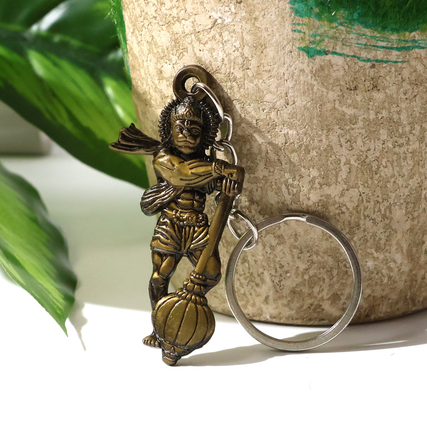 Elegant Lord Hanuman metal keychain by Wukusy, featuring detailed Hanuman figure attached to a keyring.